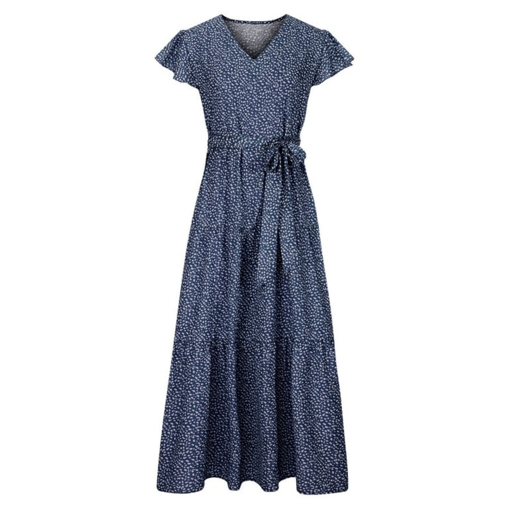 Navy White Leopard Print Summer Maxi Dress - Picture 2 of 12